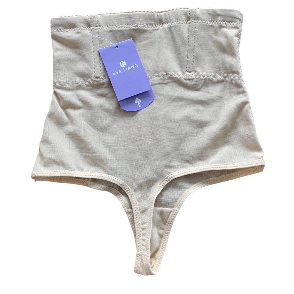 Esa Liang Womens High Waisted Shapewear Thong Tummy Control Beige Nude Small NWT